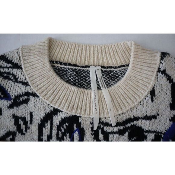 by Anthropologie Women's Sz XS Blue Motif Floral Pop Embroidered Sweater - Picture 5 of 9